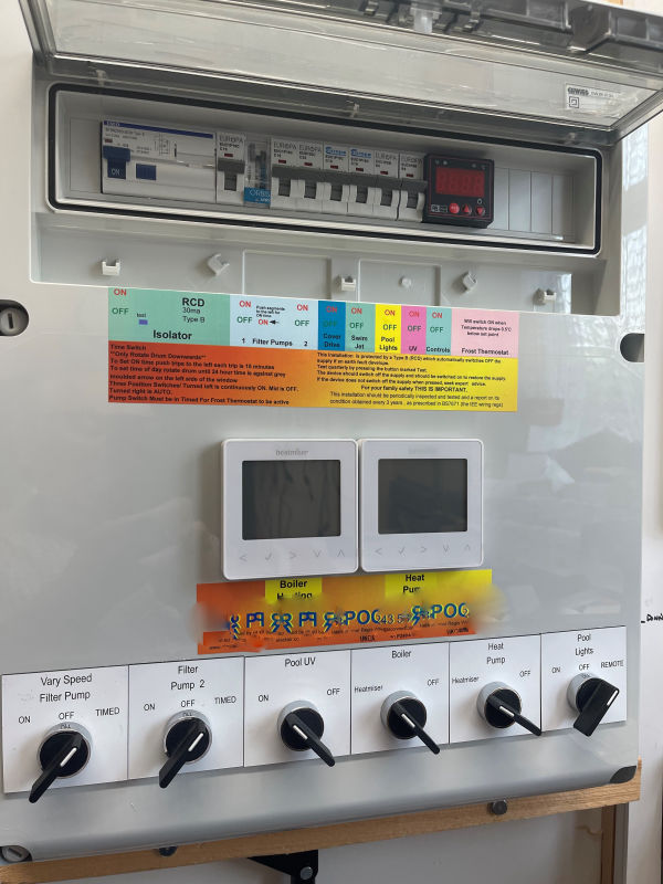 Typical inside of smaller plastic swimming pool and spa control panel