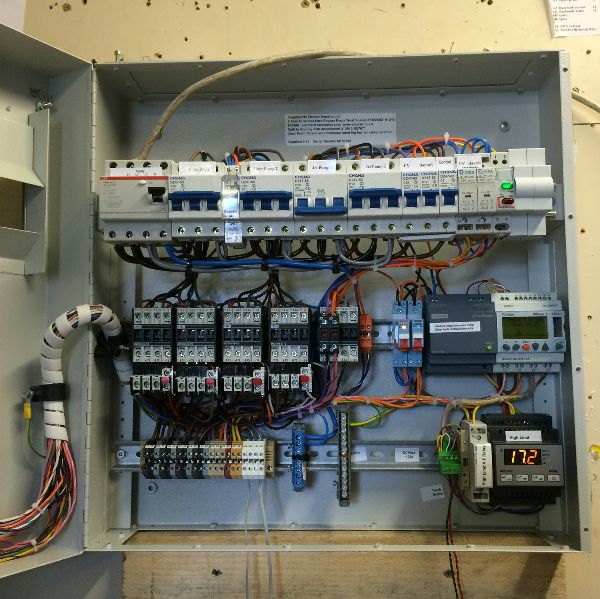 Typical inside of 25 module enclosure for swimming pool and spa control panels
