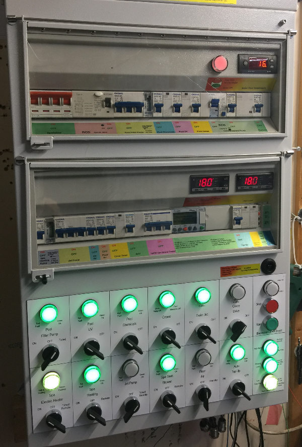 Swimming pool and spa control panel